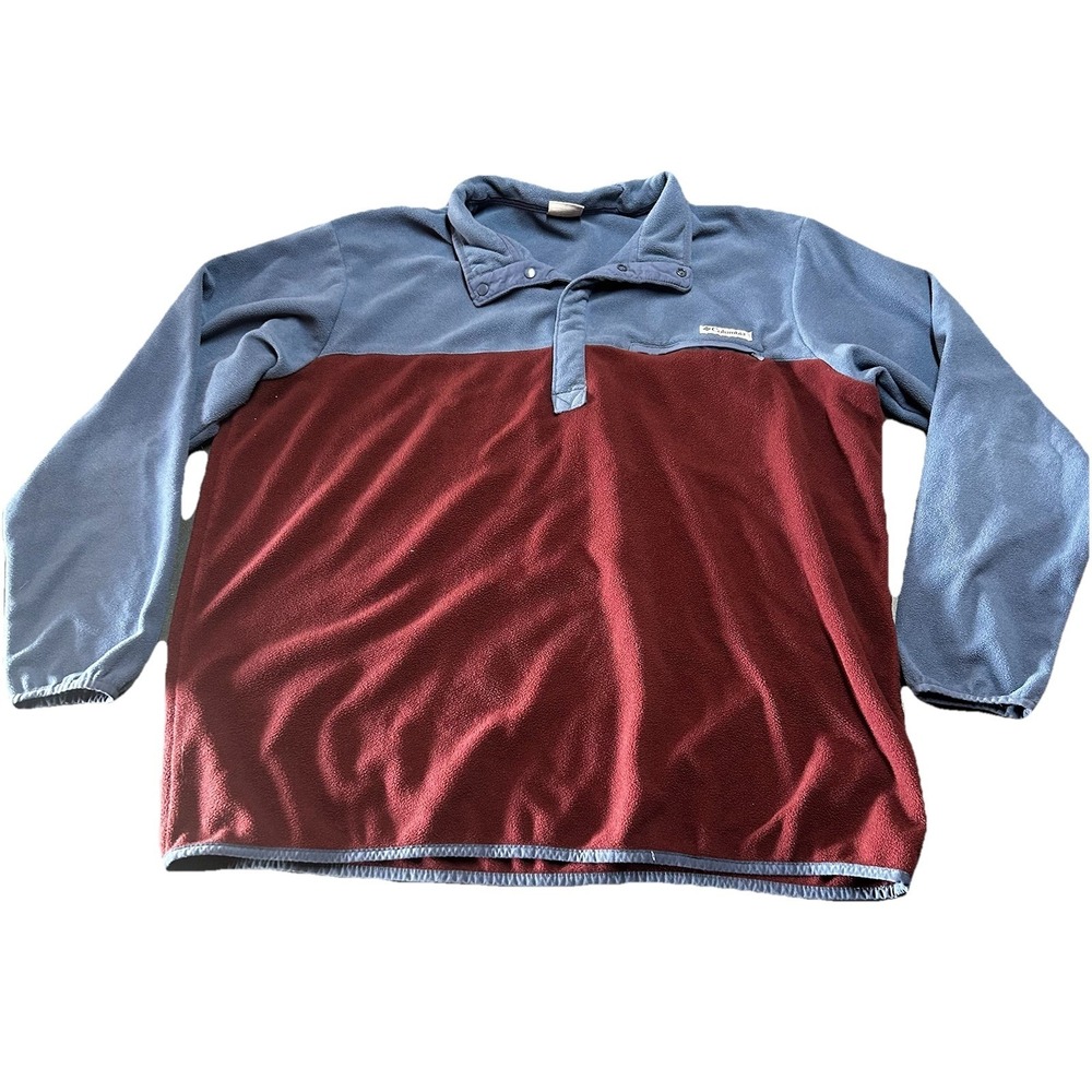 Columbia Pullover Mens XXL Navy Quarter Placket Mock Neck Colorblock Fleece